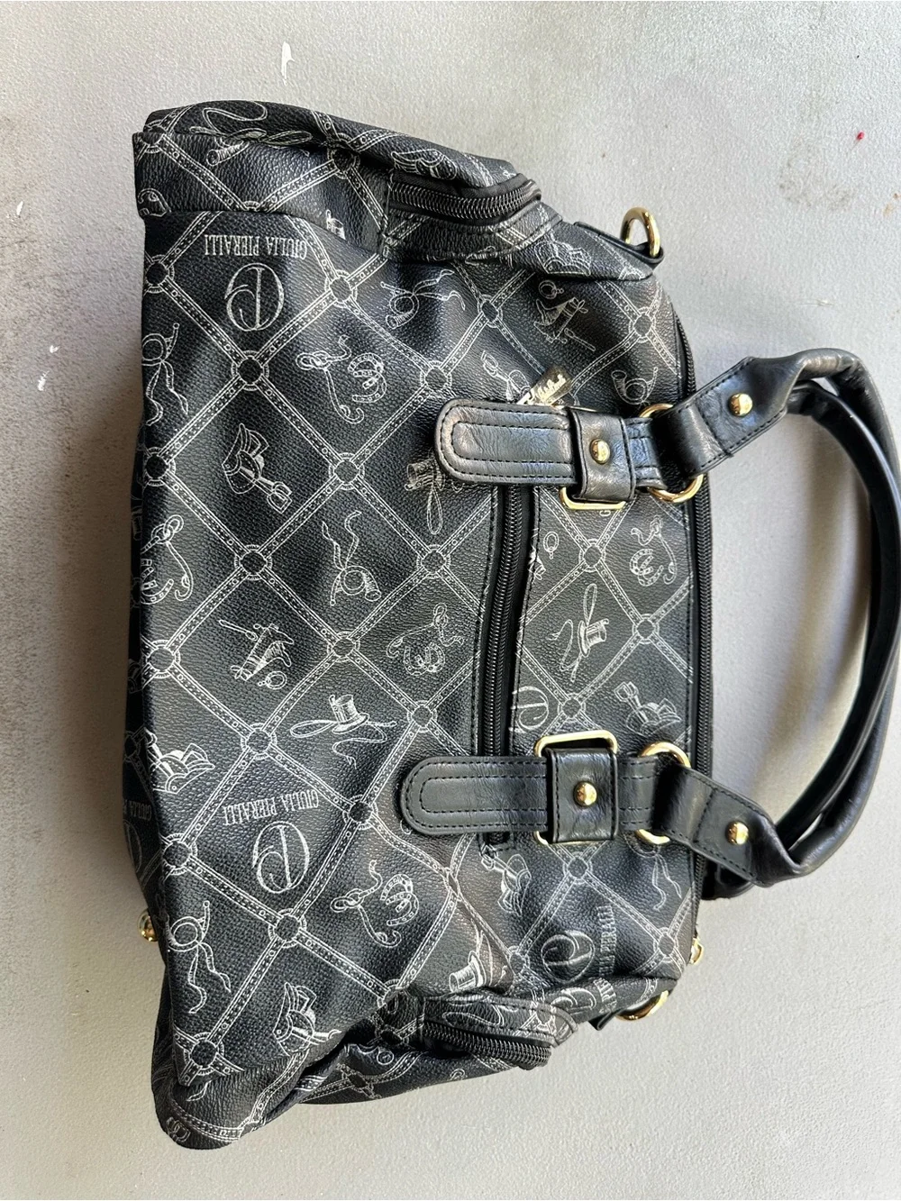 Giulia Pieralli Monogram Satchel Handbag Black Gold Crossbody Strap